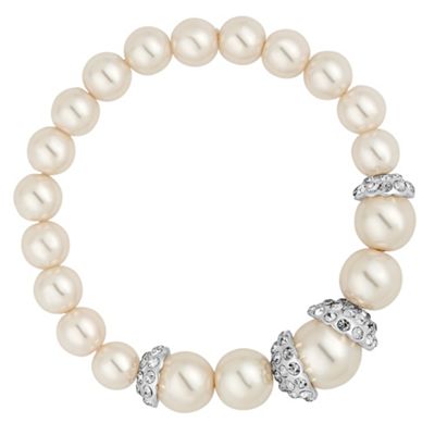 Graduated cream pearl and silver rondel stretch bracelet